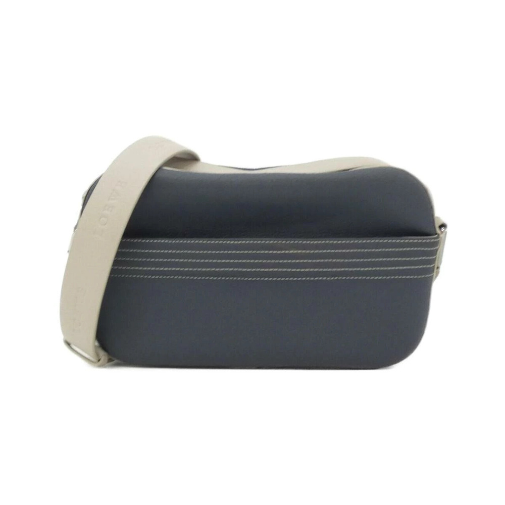 Loewe shoulder bag Black leather body beige logo embossed